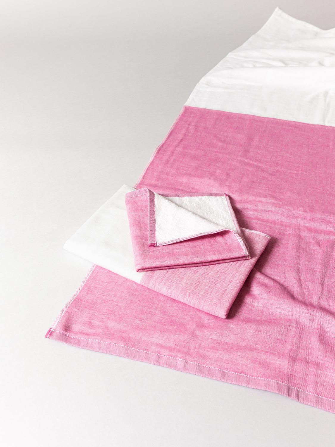 Two Tone Chambray Towel - Pink