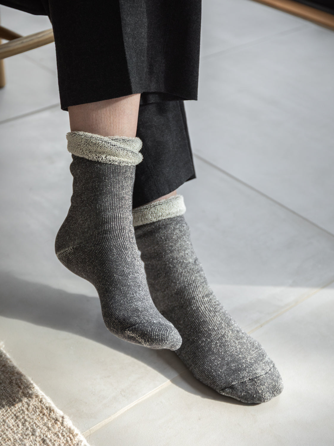 Silk Cotton Lounge Socks - Charcoal