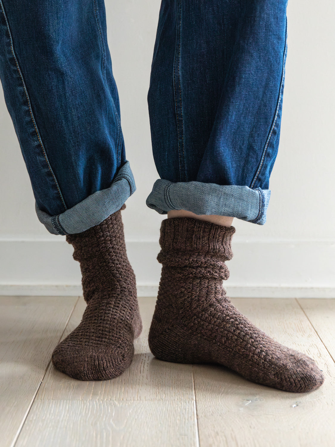 Wool Cotton Boots Socks, Brown