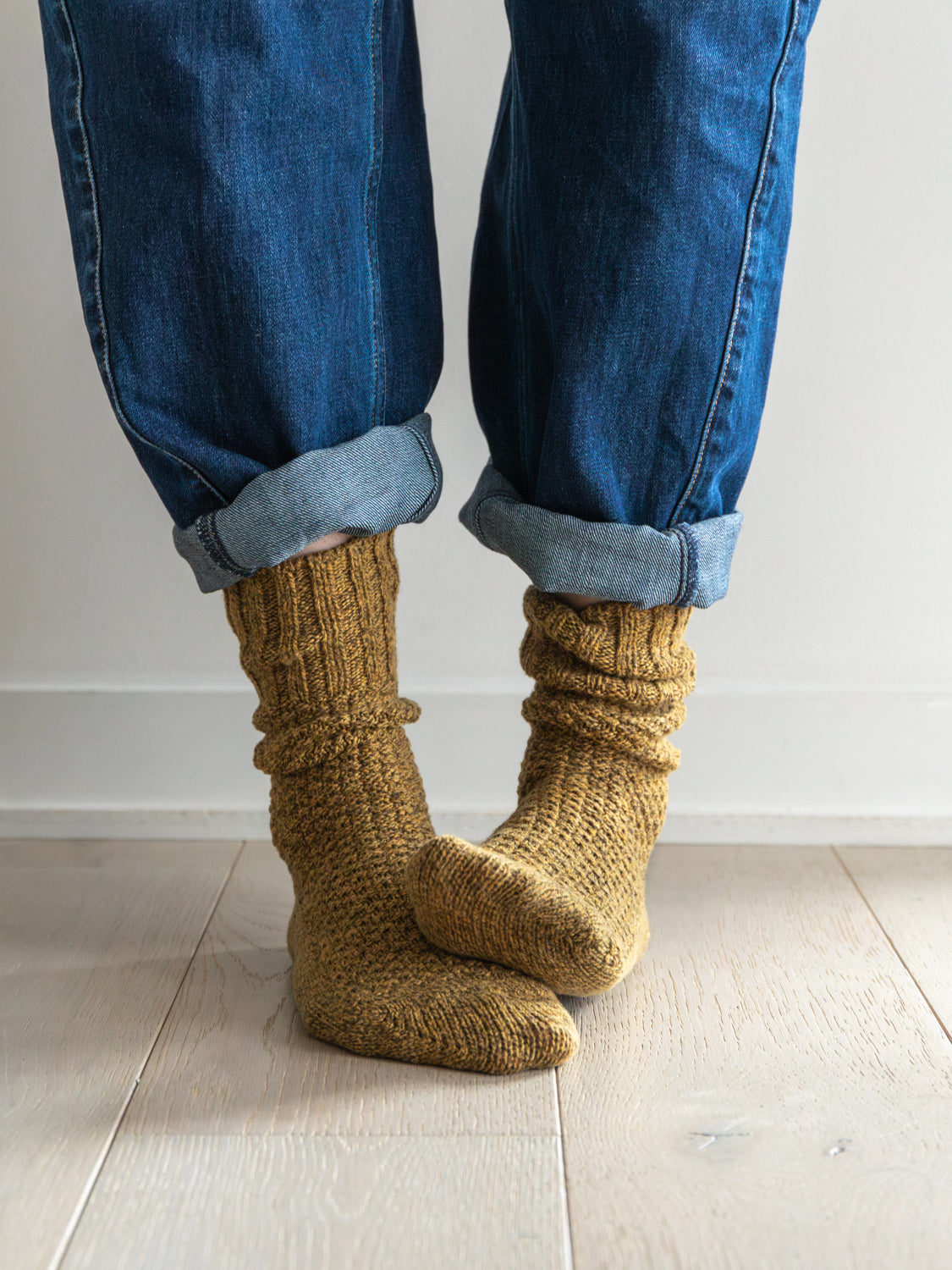 Wool Cotton Boots Socks, Mustard