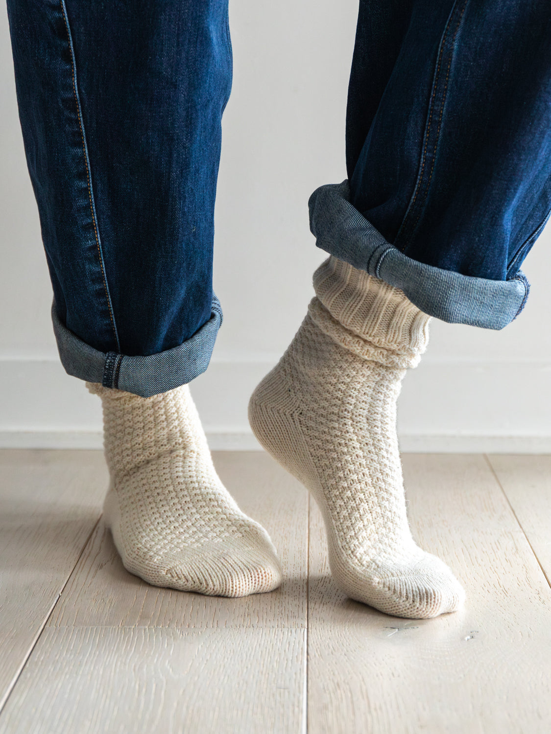 Wool Cotton Boots Socks, Ivory