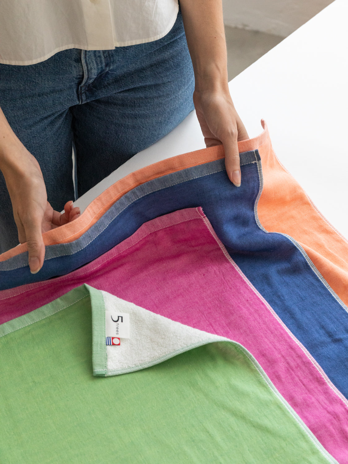 Two Tone Chambray Towel - Pink