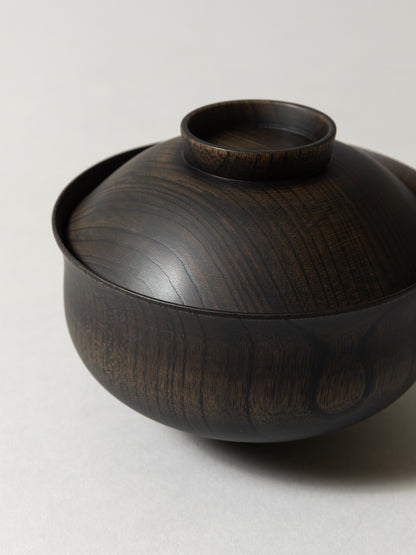 Tsumugi Wooden Bowl with Lid - Chidori (Black)