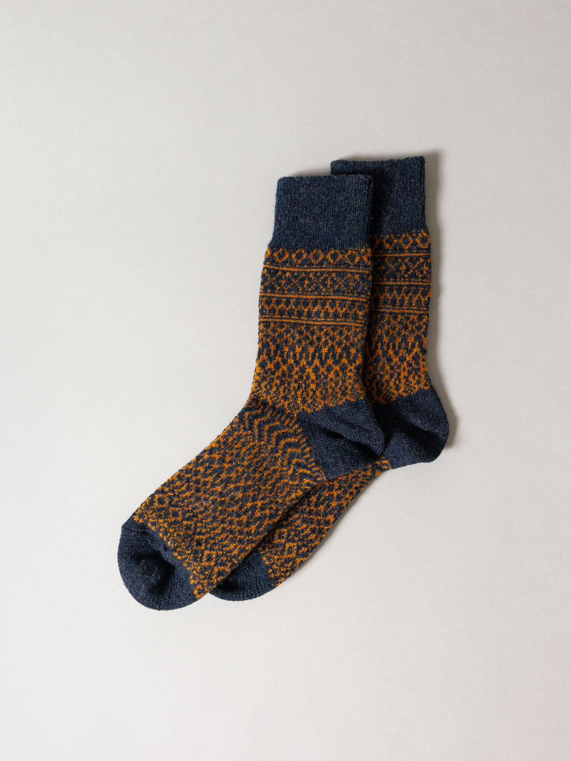 Wool Jacquard Socks, Navy