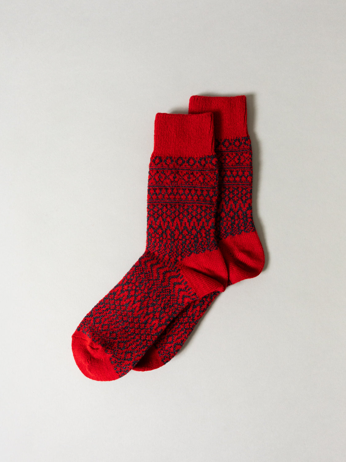 Wool Jacquard Socks, Red