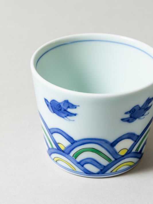 Sometsuke Choko Cup  -  Seigaiha Chidori