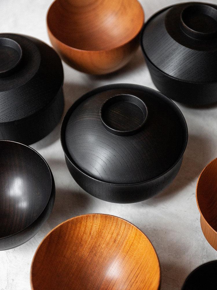 Tsumugi Wooden Bowl with Lid - Chidori (Black)