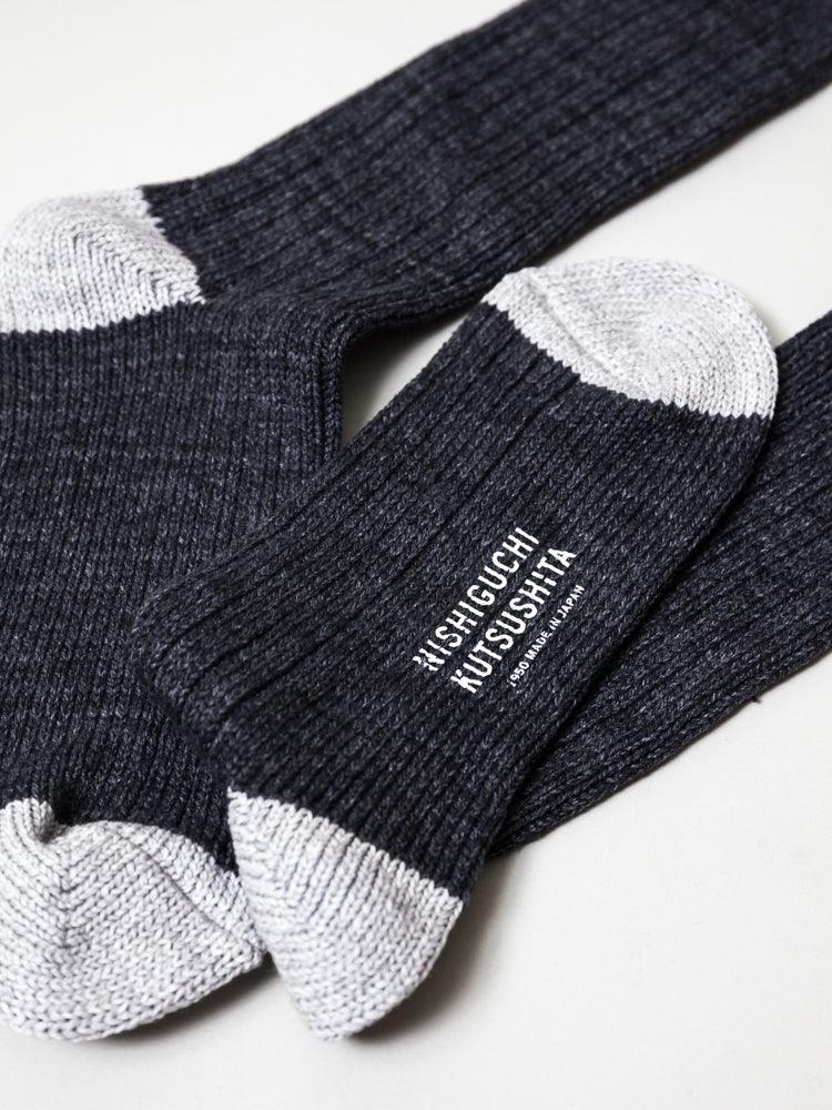 Recycled Cotton Ribbed Socks, Charcoal