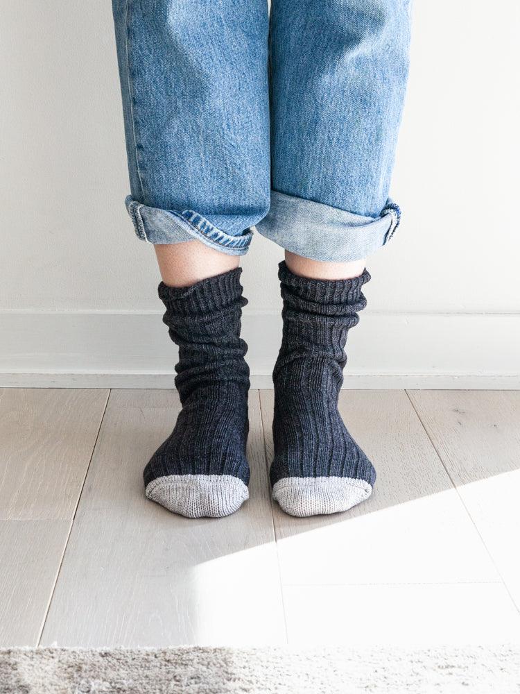 Recycled Cotton Ribbed Socks, Charcoal