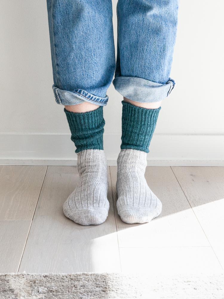 Wool Cotton Slab Socks, Green
