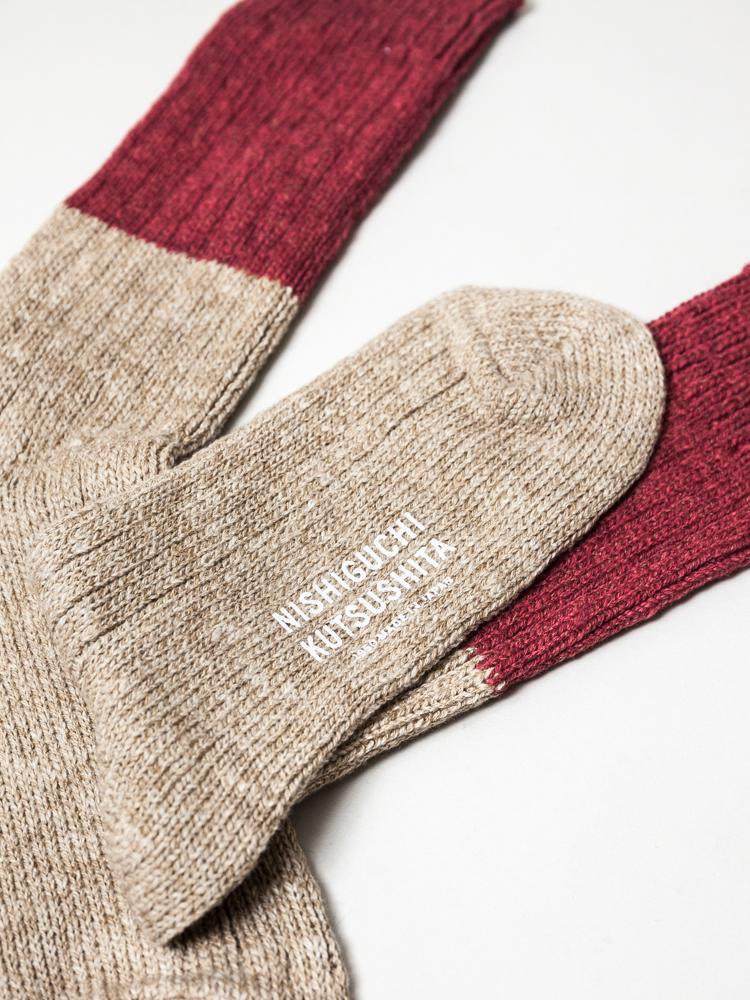 Wool Cotton Slab Socks, Red
