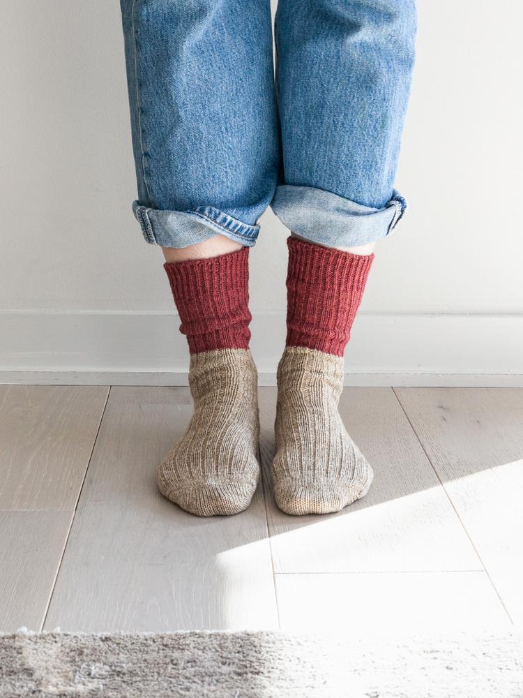 Wool Cotton Slab Socks, Red