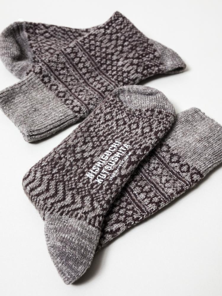 Wool Jacquard Socks, Grey