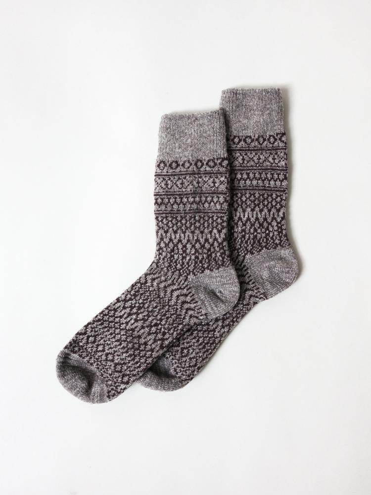Wool Jacquard Socks, Grey