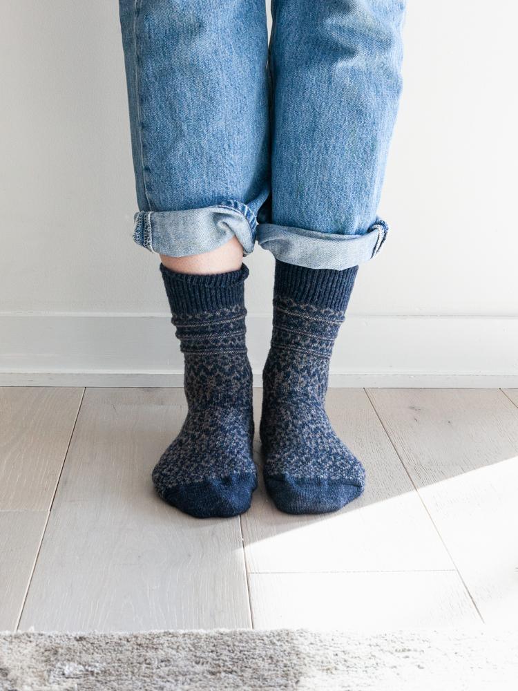 Wool Jacquard Socks, Navy